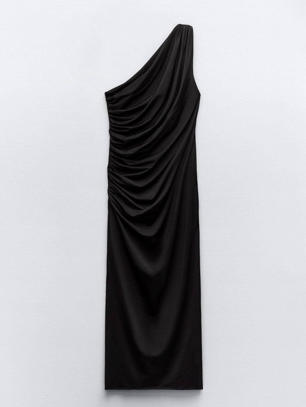 One-Shoulder Black Ruched Evening Dress